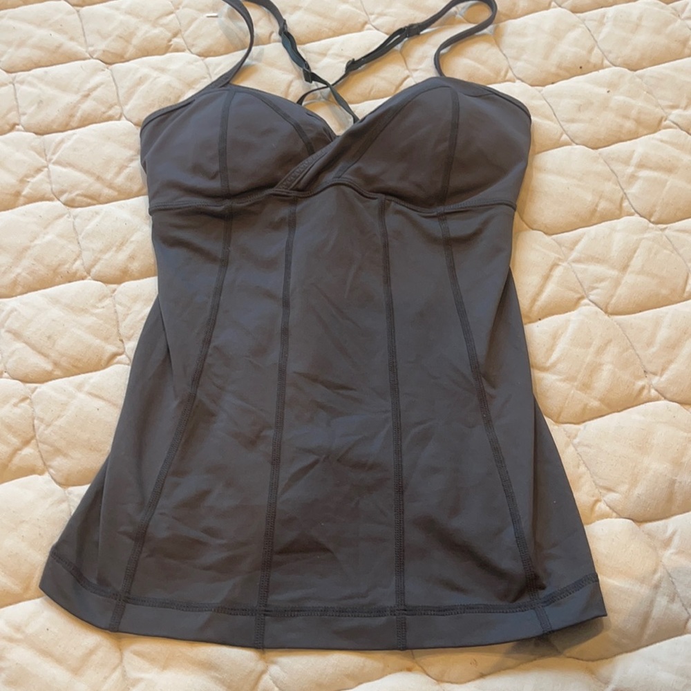 Lululemon dark grey cross strap padded tank top workout shirt sleeveless NWOT